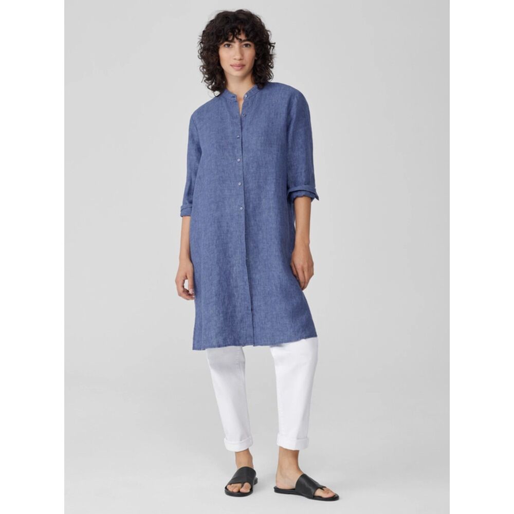 Eileen Fisher Linen Shirtdress Blueberry Size XS - Effortless Chic & Sustainable